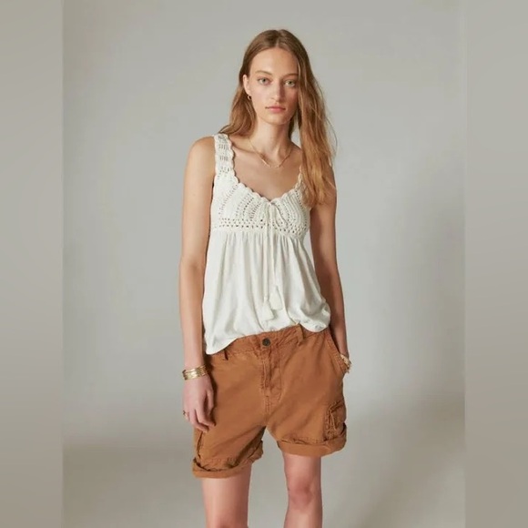 Lucky Brand NWT Crochet Babydoll Tank lace up back tassels bohemian festival - Picture 16 of 16
